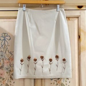 Leather Skirt Beaded Flowers S Taupe